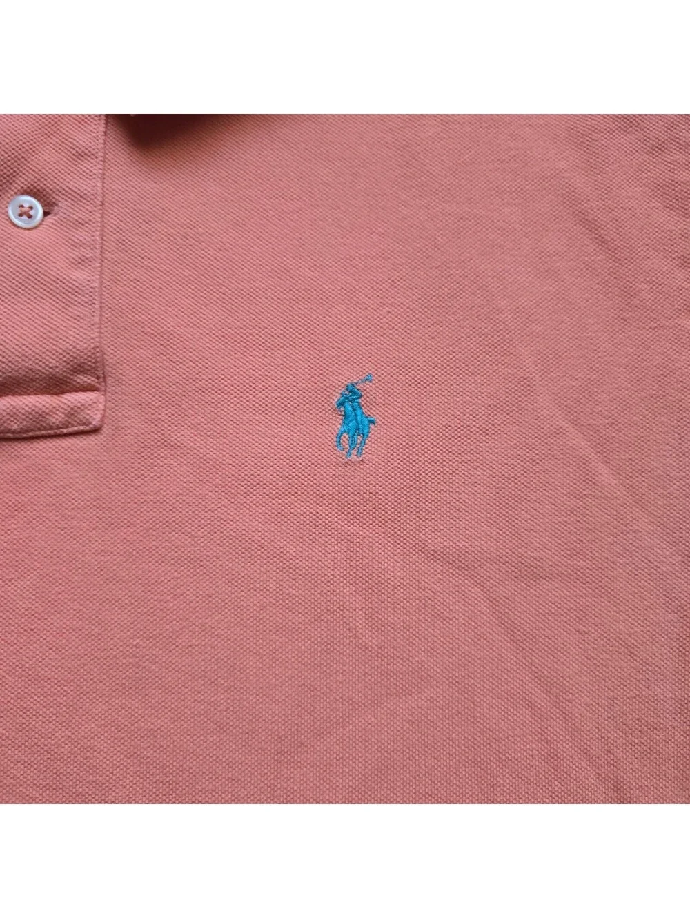 Polo Ralph Lauren Shirt Mens Large Orange Teal Pony Logo Short Sleeve Pique L